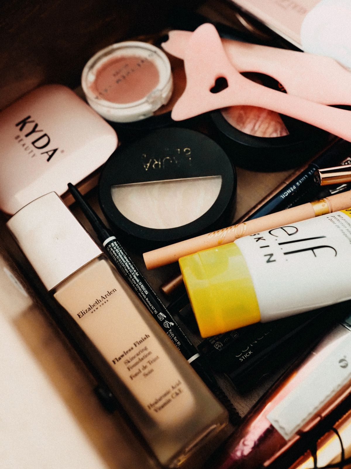 Personal care products stored in a drawer