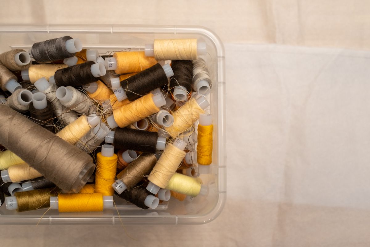 Sewing threads organised in a storage box