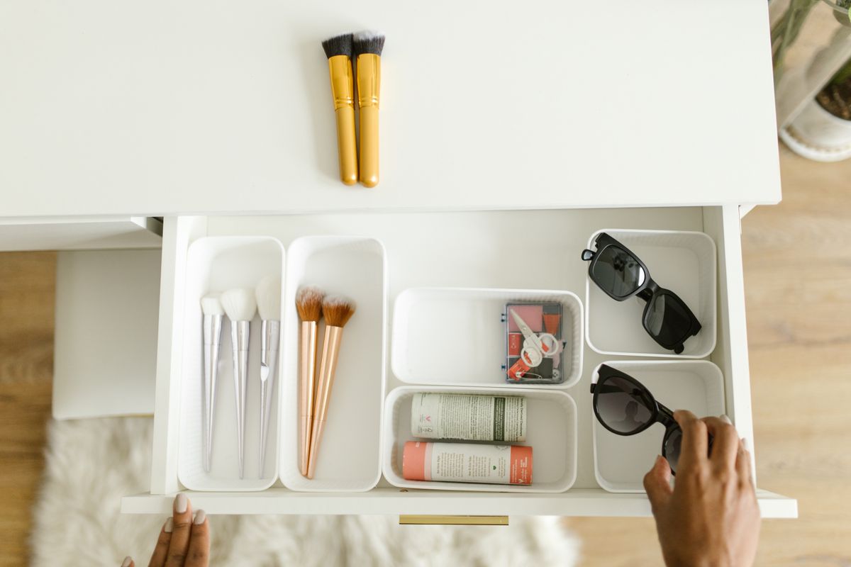 Personal items organised inside a drawer