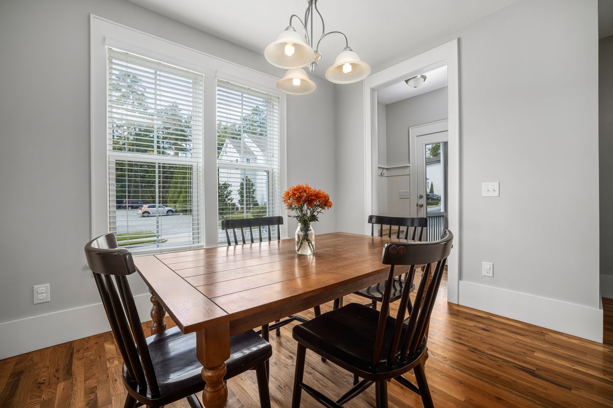 Wooden dining table with a clear surface