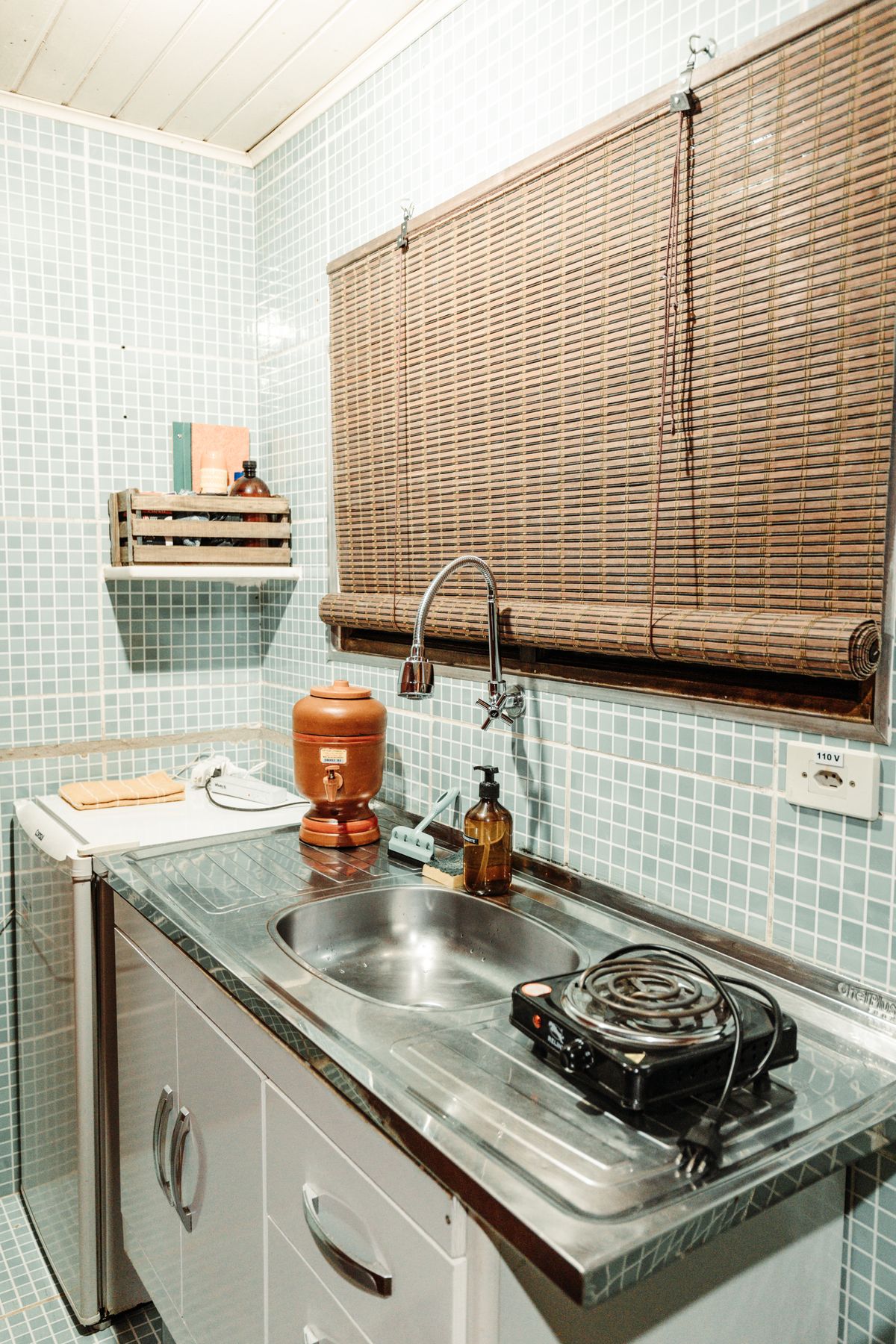 Stainless steel sink in a kitchen