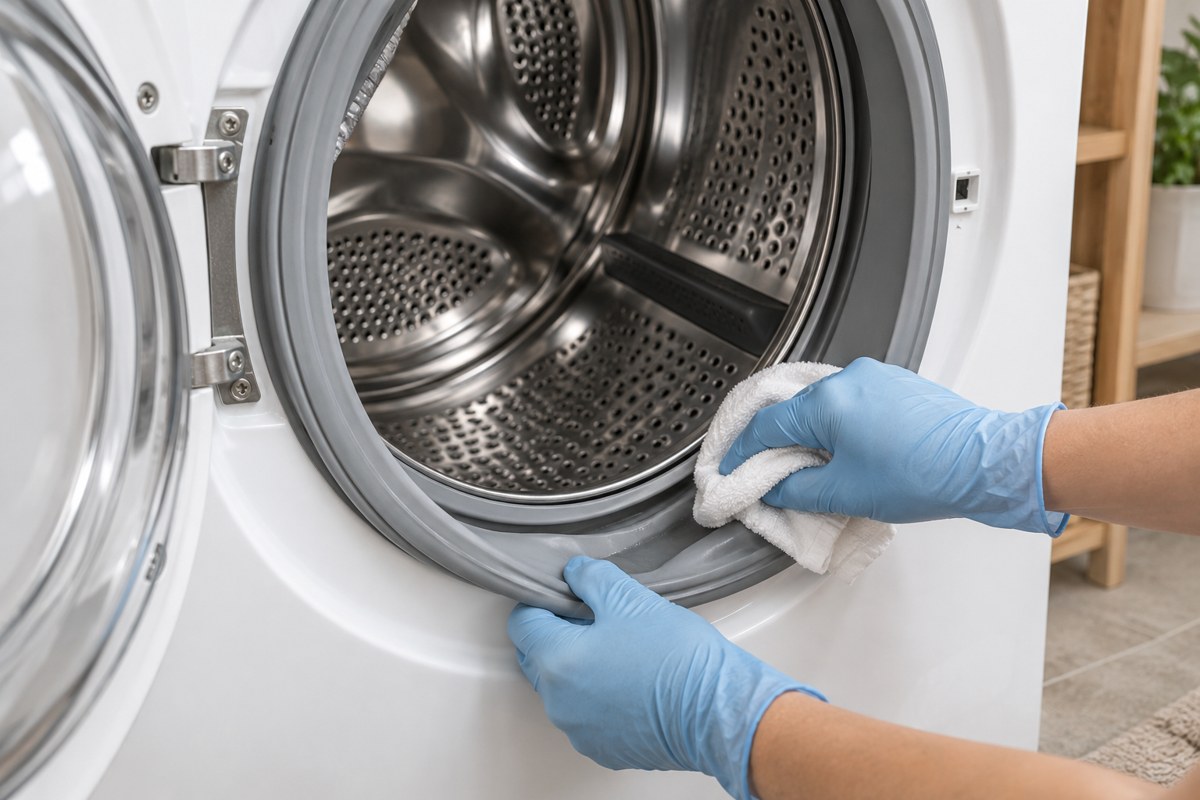 Illustrative cleaning of a washing machine seal fold