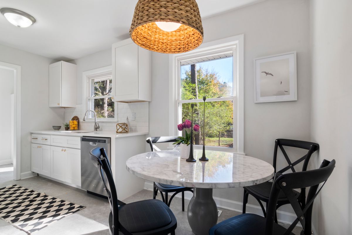 Round table in a bright kitchen