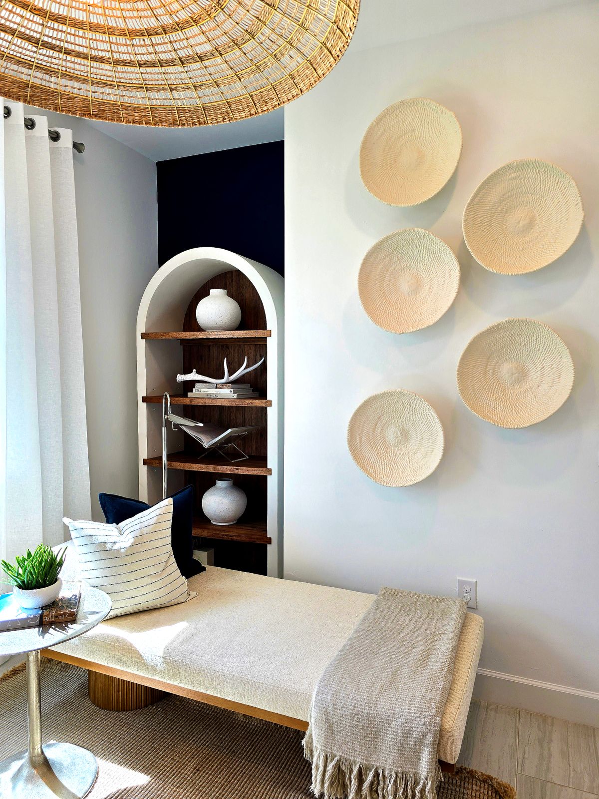 Compact seating and table in a living-room corner