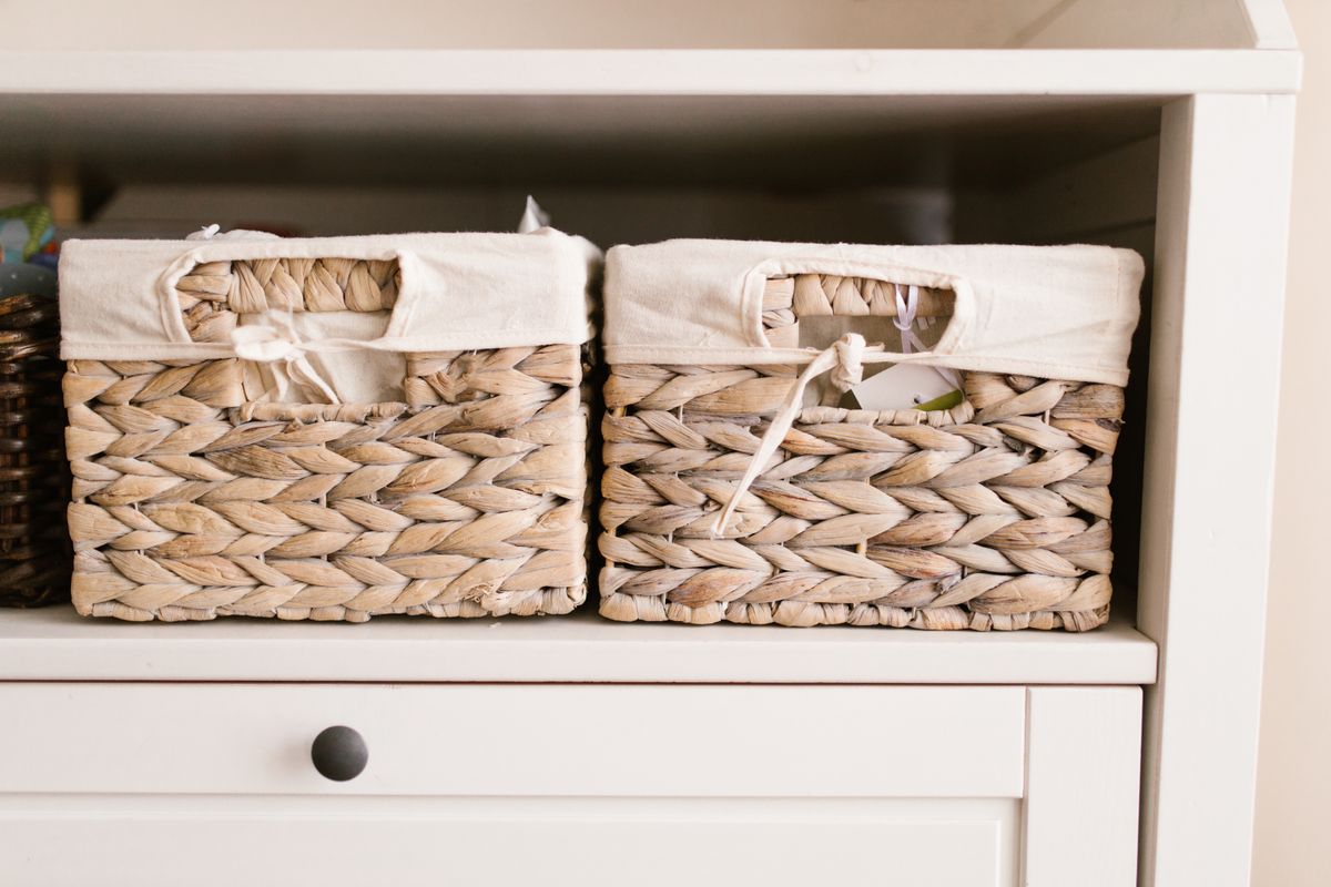 Rectangular baskets inside a storage unit