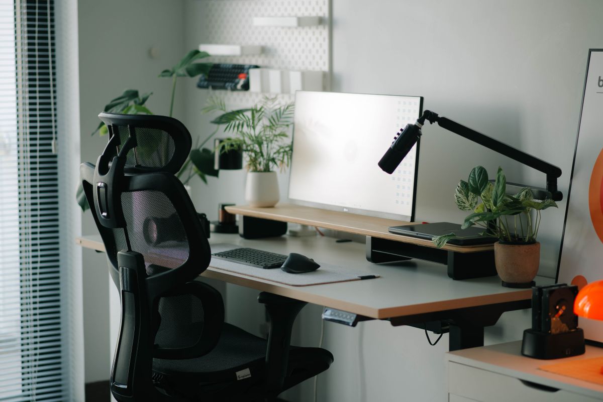 Desk chair in front of a work surface