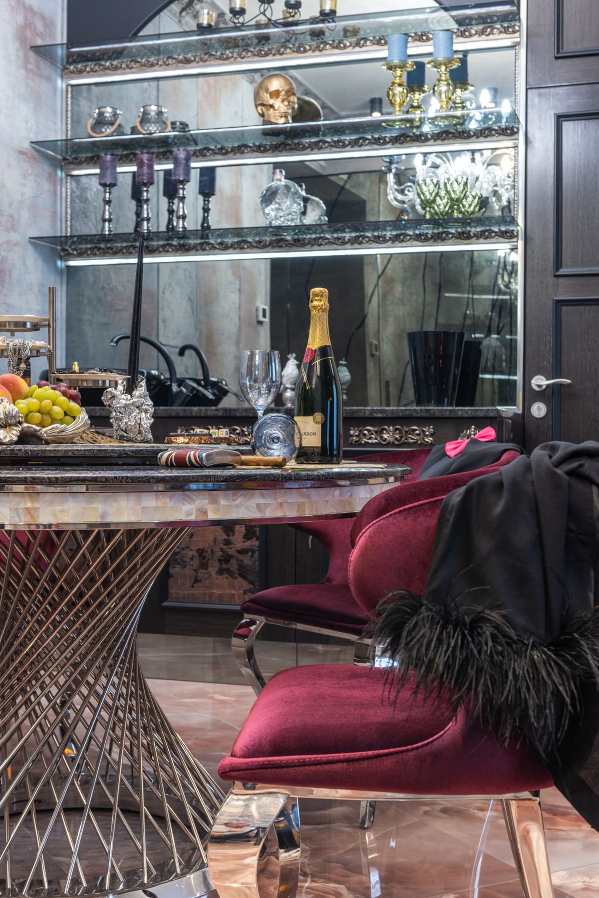 Upholstered chairs beside a dining table